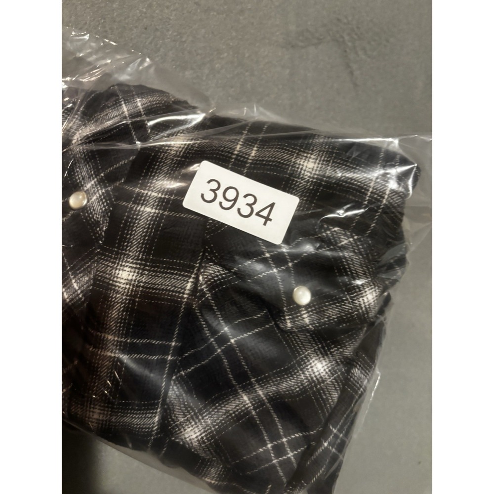 Wrangler Western Wrancher Pearl Snap Shirt Mens Med Plaid long sleeve Black Gray - Picture 11 of 11